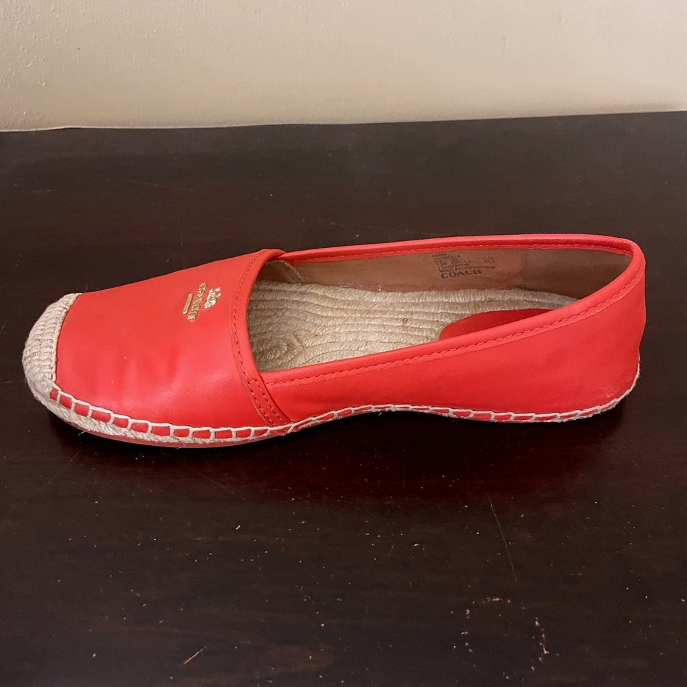 Coach Rhodelle Orange Leather Espadrille Flats Gold Logo Womens 7.5B A8424 - Picture 5 of 8